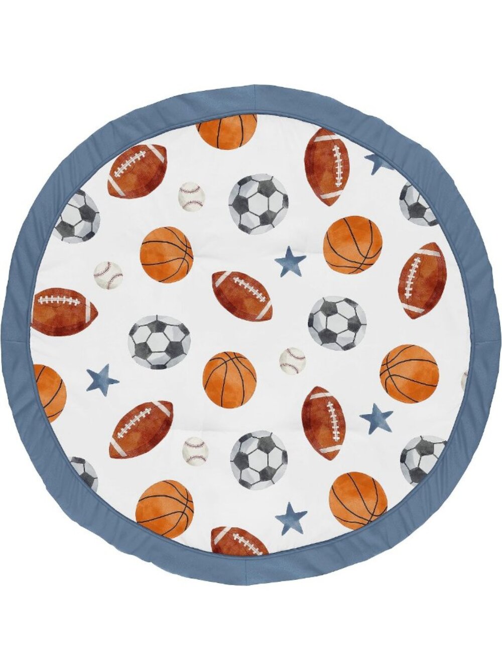 Vintage Sports Theme Baby Play Mat | Tummy Time Activity Mat for Infants | Blue